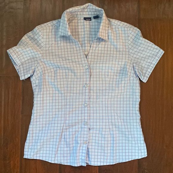 Basic Editions Tops - Basic Editions Lightweight Checkered Short Sleeve Button Down